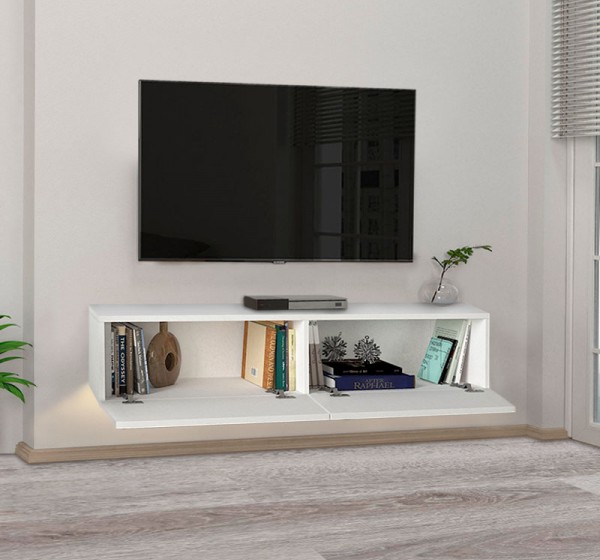 Έπιπλο τηλεόρασης επιτοίχιο Aristo Megapap με LED χρώμα λευκό 135x31,6x25εκ.