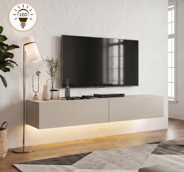 Έπιπλο τηλεόρασης επιτοίχιο Aristo Megapap με LED χρώμα sandstone 135x31,6x25εκ.