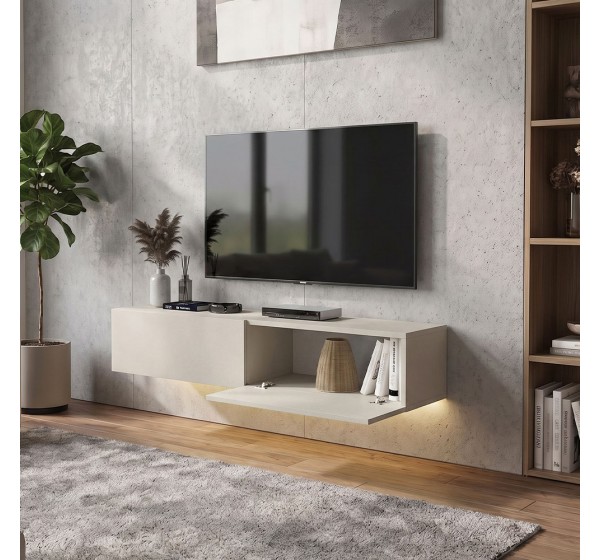 Έπιπλο τηλεόρασης επιτοίχιο Aristo Megapap με LED χρώμα sandstone 135x31,6x25εκ.