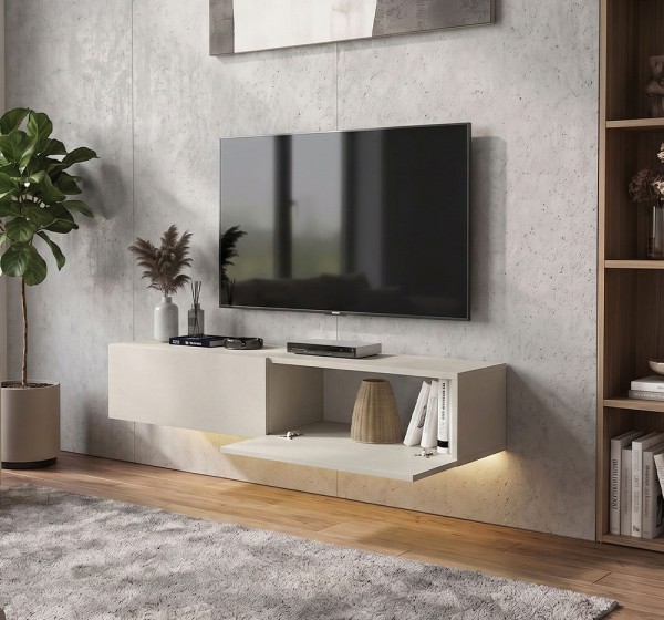 Έπιπλο τηλεόρασης επιτοίχιο Aristo Megapap με LED χρώμα sandstone 135x31,6x25εκ.