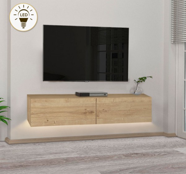 Έπιπλο τηλεόρασης επιτοίχιο Aristo Megapap με LED χρώμα sapphire oak 135x31,6x25εκ.