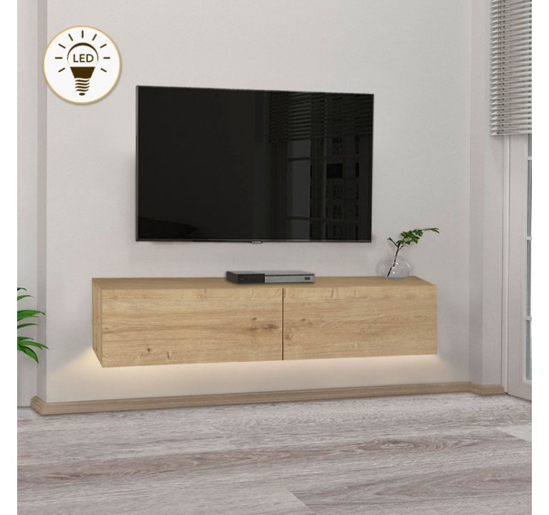 Έπιπλο τηλεόρασης επιτοίχιο Aristo Megapap με LED χρώμα sapphire oak 135x31,6x25εκ.