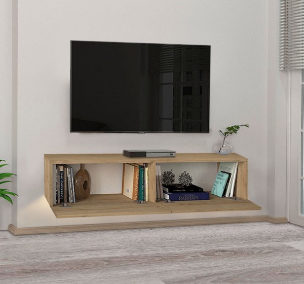 Έπιπλο τηλεόρασης επιτοίχιο Aristo Megapap με LED χρώμα sapphire oak 135x31,6x25εκ.
