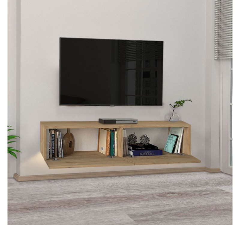 Έπιπλο τηλεόρασης επιτοίχιο Aristo Megapap με LED χρώμα sapphire oak 135x31,6x25εκ.