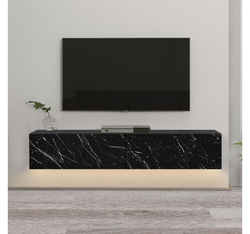 Έπιπλο τηλεόρασης επιτοίχιο Aristo Megapap με LED χρώμα μαύρο - εφέ μαρμάρου 135x31,6x25εκ.
