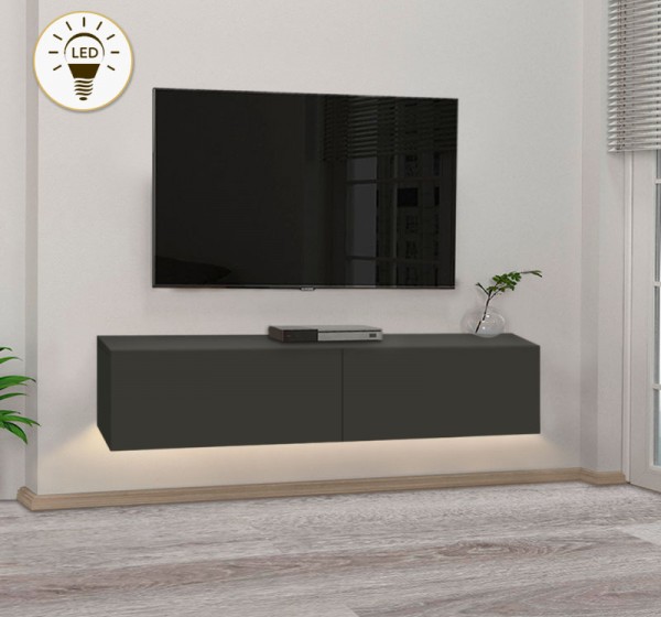 Έπιπλο τηλεόρασης επιτοίχιο Aristo Megapap με LED χρώμα ανθρακί 135x31,6x25εκ.