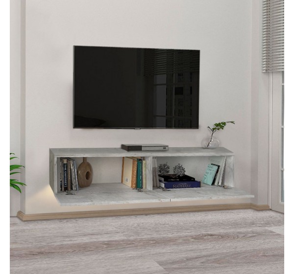 Έπιπλο τηλεόρασης επιτοίχιο Aristo Megapap με LED χρώμα λευκό εφέ μαρμάρου 135x31,6x25εκ.