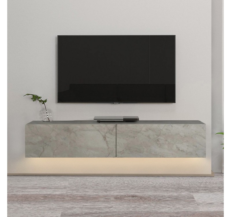 Έπιπλο τηλεόρασης επιτοίχιο Aristo Megapap με LED χρώμα λευκό εφέ μαρμάρου 135x31,6x25εκ.