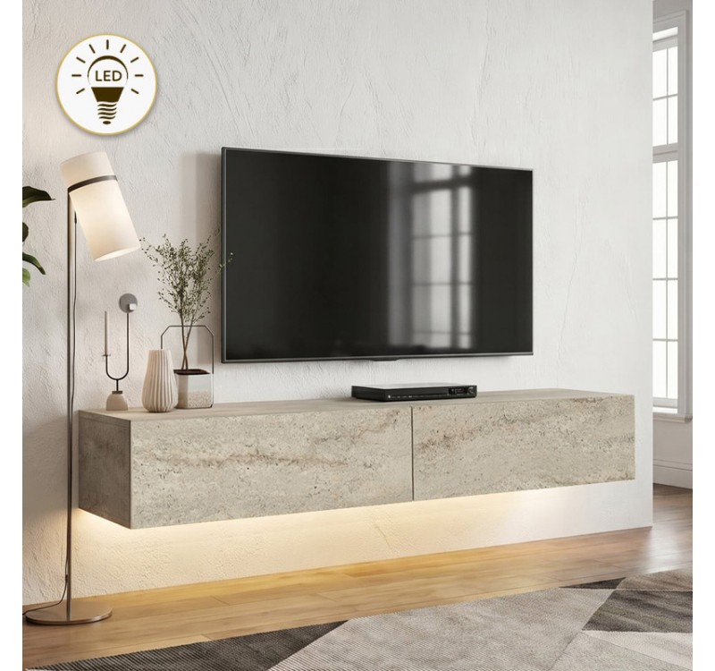 Έπιπλο τηλεόρασης επιτοίχιο Aristo Megapap με LED χρώμα travertine 135x31,6x25εκ.