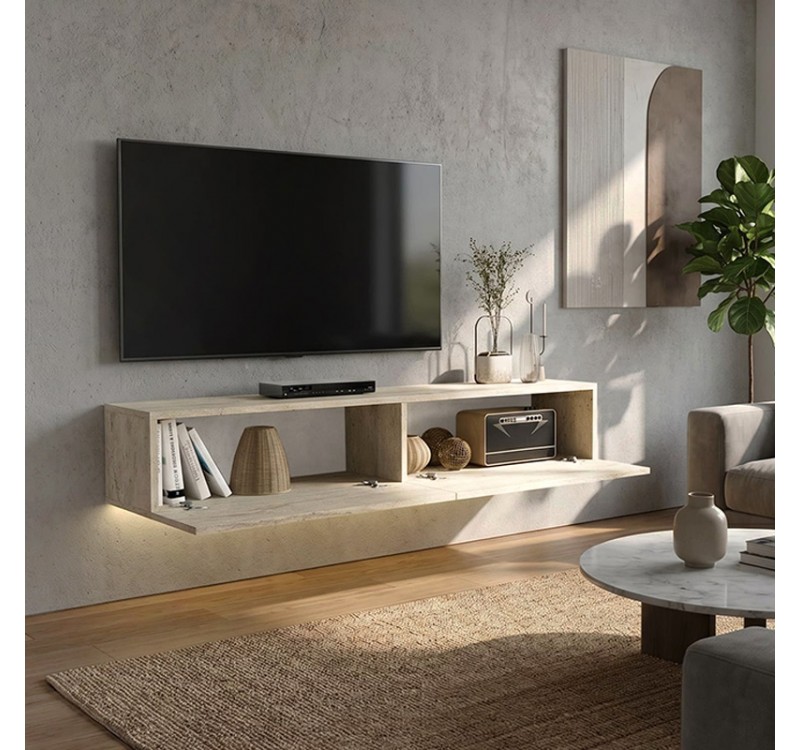 Έπιπλο τηλεόρασης επιτοίχιο Aristo Megapap με LED χρώμα travertine 135x31,6x25εκ.