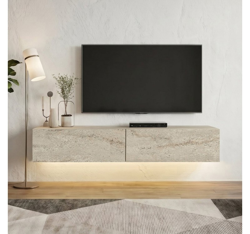 Έπιπλο τηλεόρασης επιτοίχιο Aristo Megapap με LED χρώμα travertine 135x31,6x25εκ.