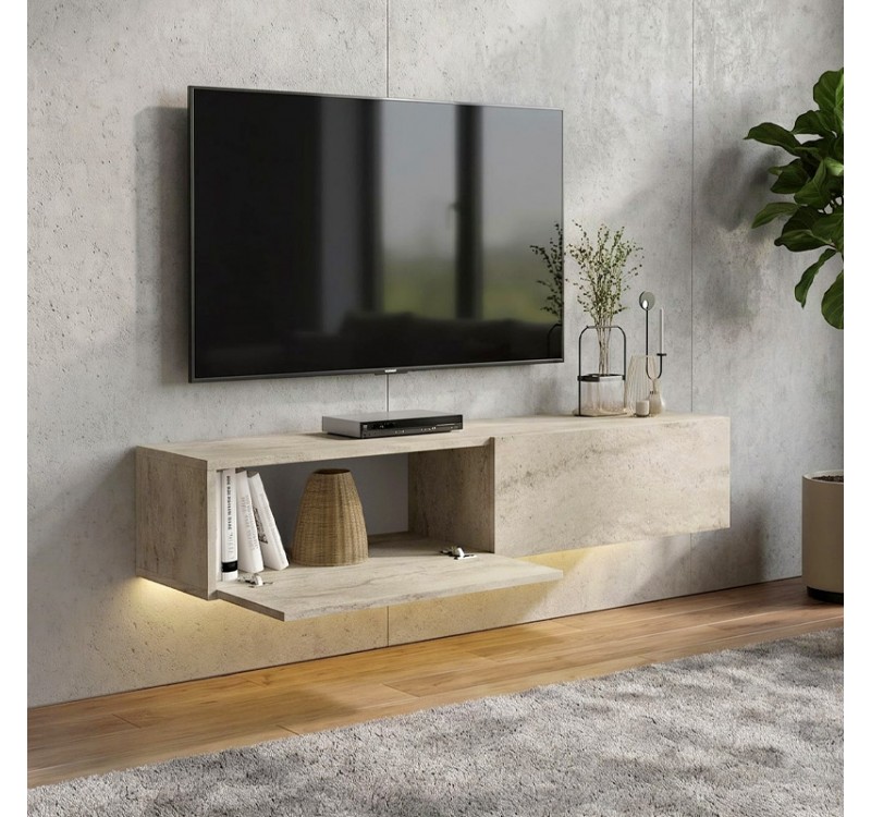 Έπιπλο τηλεόρασης επιτοίχιο Aristo Megapap με LED χρώμα travertine 135x31,6x25εκ.