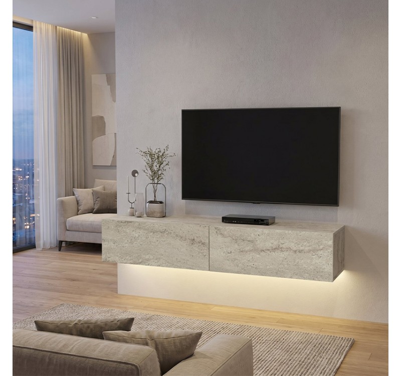 Έπιπλο τηλεόρασης επιτοίχιο Aristo Megapap με LED χρώμα travertine 135x31,6x25εκ.