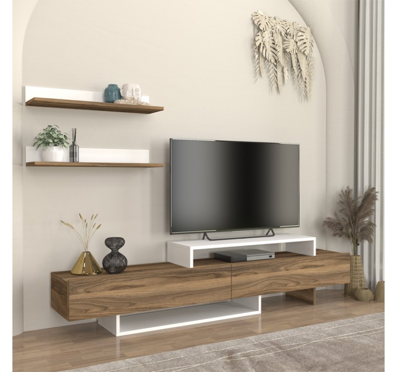 Έπιπλο τηλεόρασης Nirvana Megapap χρώμα καρυδί - λευκό 180x31,3x41,7εκ.