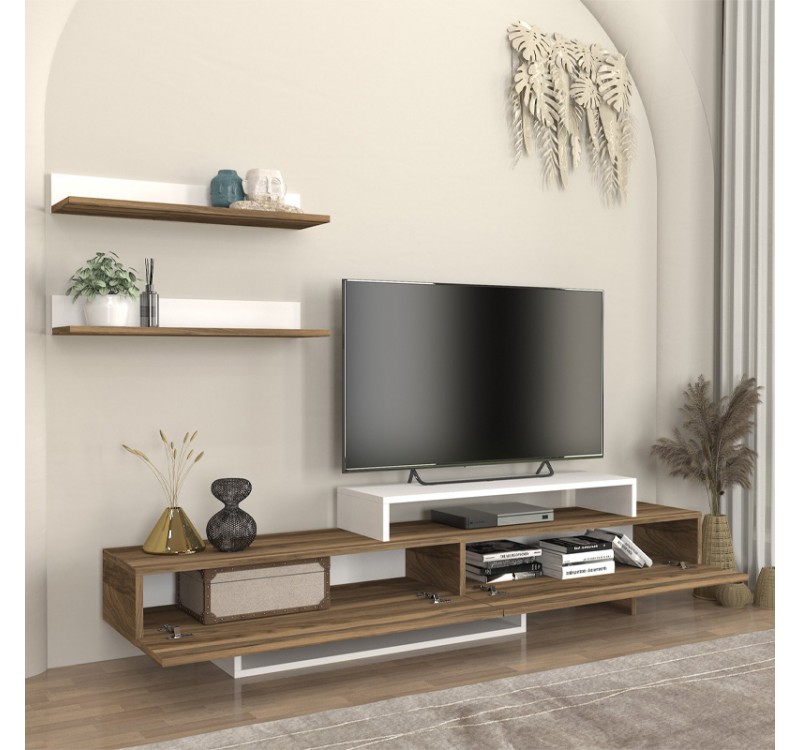 Έπιπλο τηλεόρασης Nirvana Megapap χρώμα καρυδί - λευκό 180x31,3x41,7εκ.