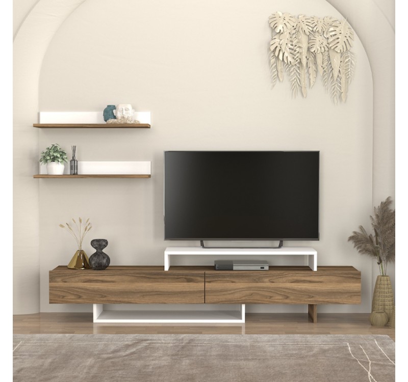 Έπιπλο τηλεόρασης Nirvana Megapap χρώμα καρυδί - λευκό 180x31,3x41,7εκ.
