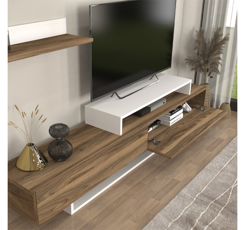 Έπιπλο τηλεόρασης Nirvana Megapap χρώμα καρυδί - λευκό 180x31,3x41,7εκ.
