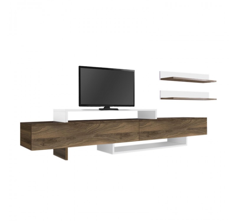 Έπιπλο τηλεόρασης Nirvana Megapap χρώμα καρυδί - λευκό 180x31,3x41,7εκ.