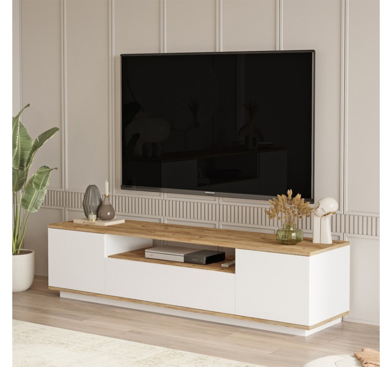 Έπιπλο τηλεόρασης Fedya Megapap χρώμα λευκό - sapphire oak 180x45x44,6εκ.