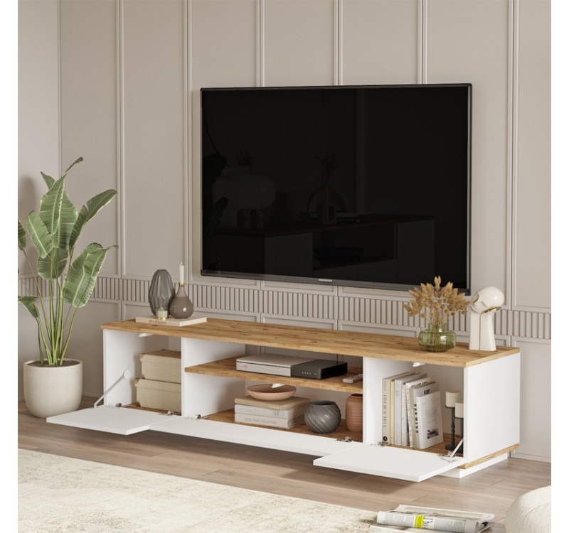 Έπιπλο τηλεόρασης Fedya Megapap χρώμα λευκό - sapphire oak 180x45x44,6εκ.