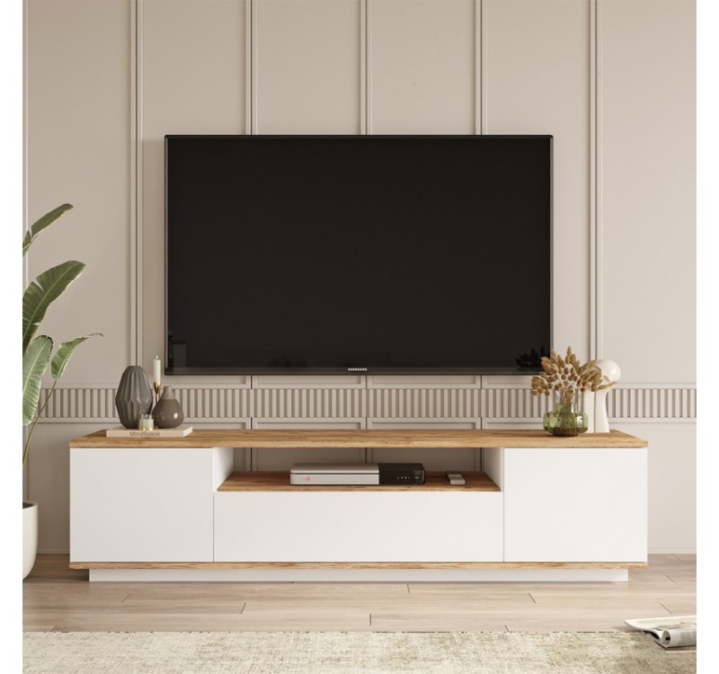Έπιπλο τηλεόρασης Fedya Megapap χρώμα λευκό - sapphire oak 180x45x44,6εκ.