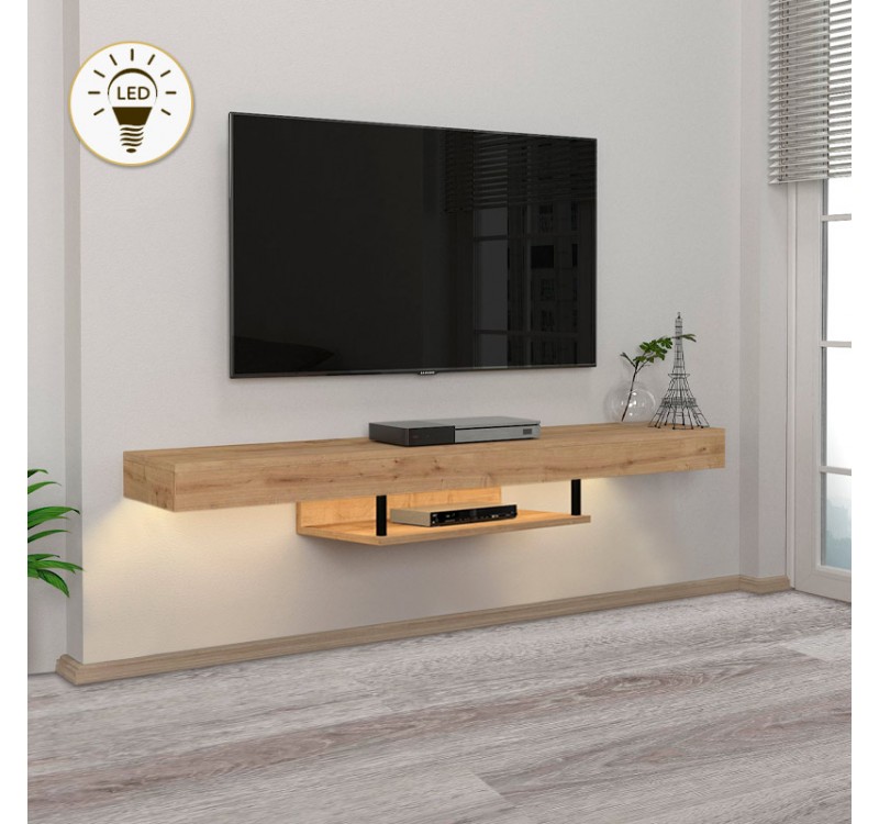 Έπιπλο τηλεόρασης επιτοίχιο Albares Megapap με LED χρώμα sapphire oak 150x29,6x22εκ.