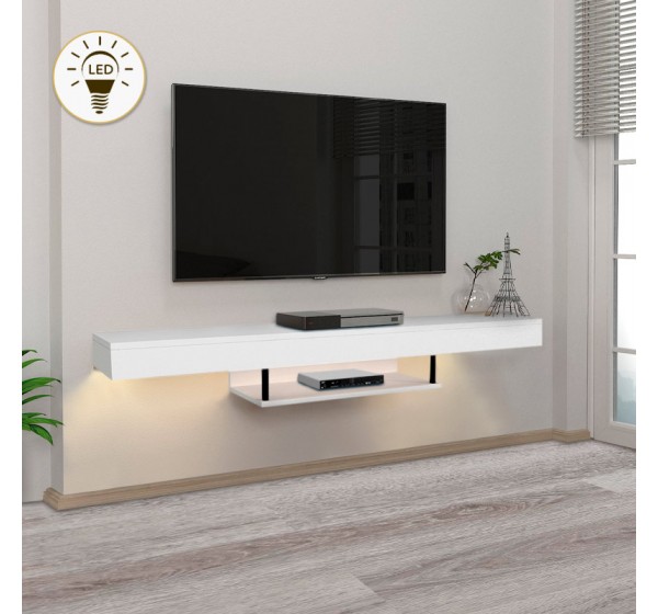 Έπιπλο τηλεόρασης επιτοίχιο Albares Megapap με LED χρώμα λευκό 150x29,6x22εκ.