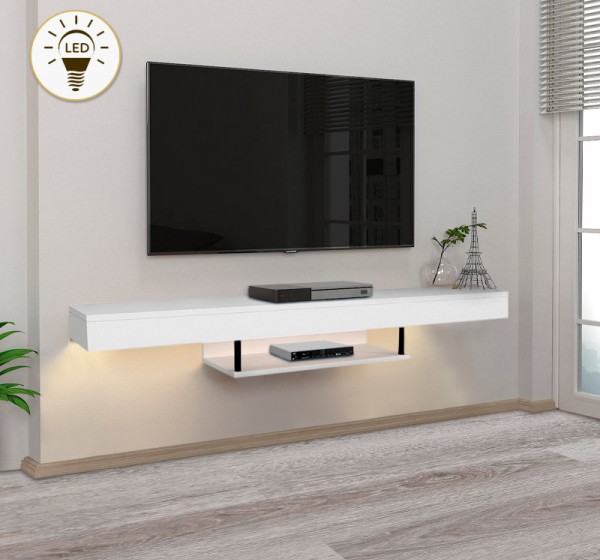 Έπιπλο τηλεόρασης επιτοίχιο Albares Megapap με LED χρώμα λευκό 150x29,6x22εκ.
