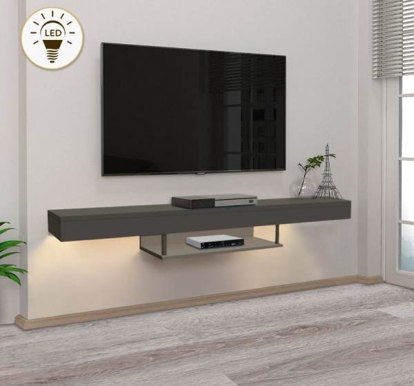 Έπιπλο τηλεόρασης επιτοίχιο Albares Megapap με LED χρώμα ανθρακί 150x29,6x22εκ.