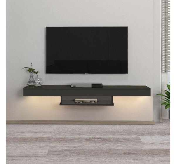 Έπιπλο τηλεόρασης επιτοίχιο Albares Megapap με LED χρώμα ανθρακί 150x29,6x22εκ.
