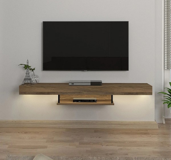 Έπιπλο τηλεόρασης επιτοίχιο Albares Megapap με LED χρώμα καρυδί 150x29,6x22εκ.