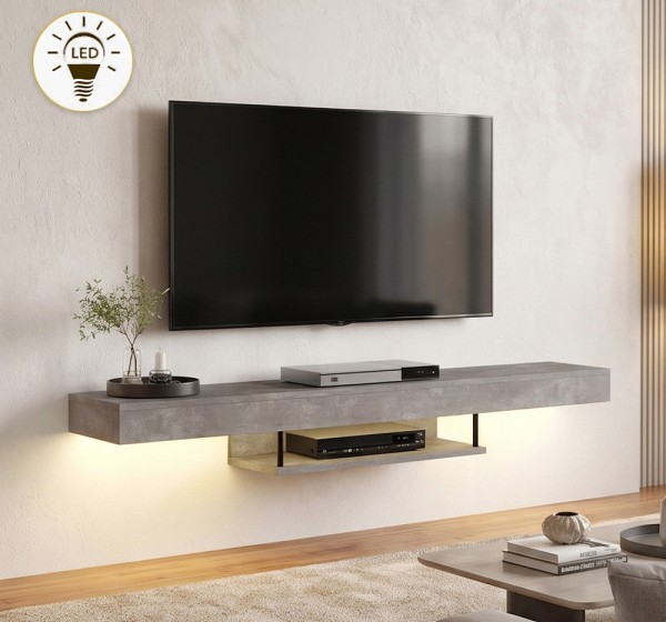 Έπιπλο τηλεόρασης επιτοίχιο Albares Megapap με LED χρώμα γκρι σκυροδέματος 150x29,6x22εκ.