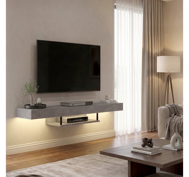 Έπιπλο τηλεόρασης επιτοίχιο Albares Megapap με LED χρώμα γκρι σκυροδέματος 150x29,6x22εκ.