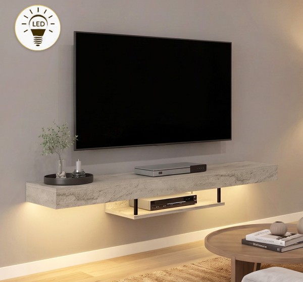 Έπιπλο τηλεόρασης επιτοίχιο Albares Megapap με LED χρώμα travertine 150x29,6x22εκ.