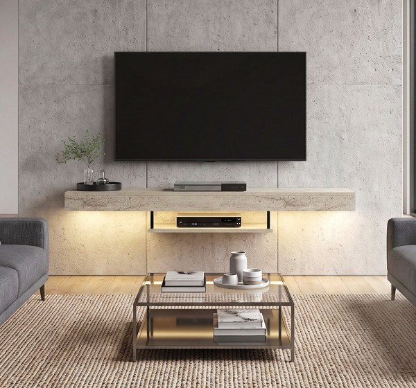 Έπιπλο τηλεόρασης επιτοίχιο Albares Megapap με LED χρώμα travertine 150x29,6x22εκ.