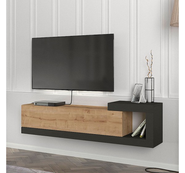 Έπιπλο τηλεόρασης επιτοίχιο Volare Megapap χρώμα sapphire oak - ανθρακί 150x29,6x38,6εκ.