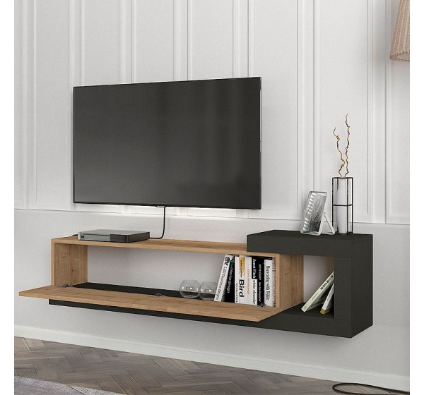 Έπιπλο τηλεόρασης επιτοίχιο Volare Megapap χρώμα sapphire oak - ανθρακί 150x29,6x38,6εκ.