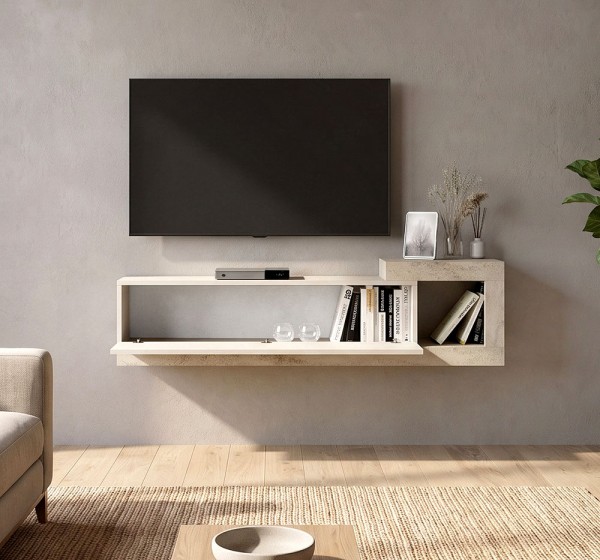 Έπιπλο τηλεόρασης επιτοίχιο Volare Megapap χρώμα sandstone - travertine 150x29,6x38,6εκ.