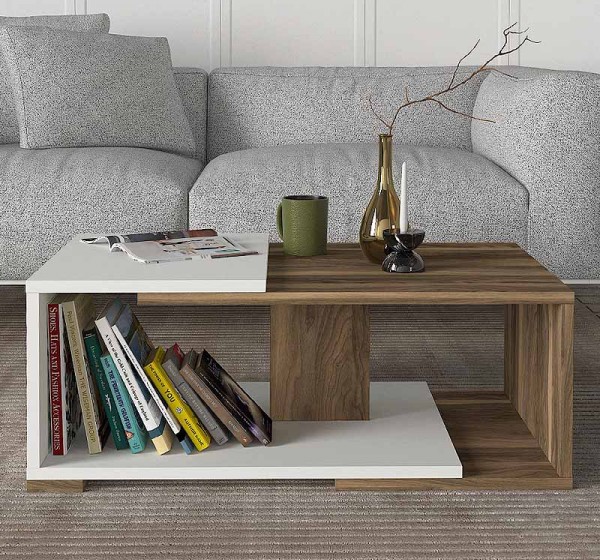 Τραπεζάκι σαλονιού Mareta Megapap χρώμα λευκό - καρυδί 81,8x50x35εκ.