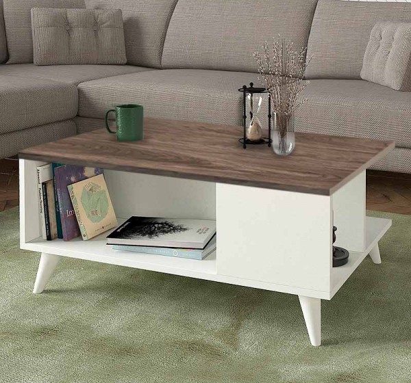 Τραπεζάκι σαλονιού Sedra Megapap χρώμα λευκό - καρυδί 90x60x38,6εκ.