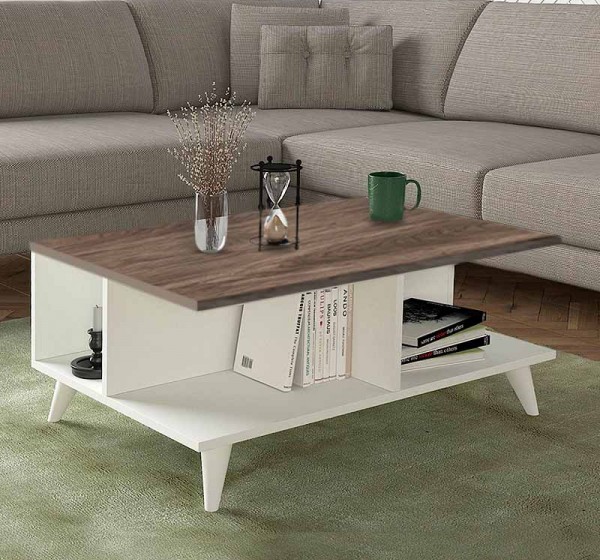 Τραπεζάκι σαλονιού Sedra Megapap χρώμα λευκό - καρυδί 90x60x38,6εκ.