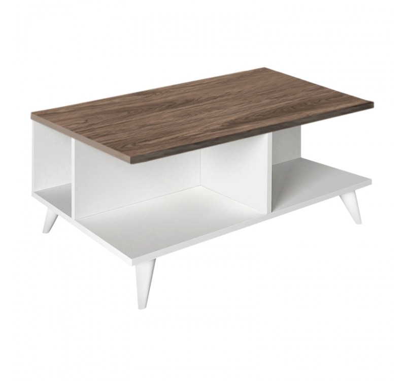 Τραπεζάκι σαλονιού Sedra Megapap χρώμα λευκό - καρυδί 90x60x38,6εκ.