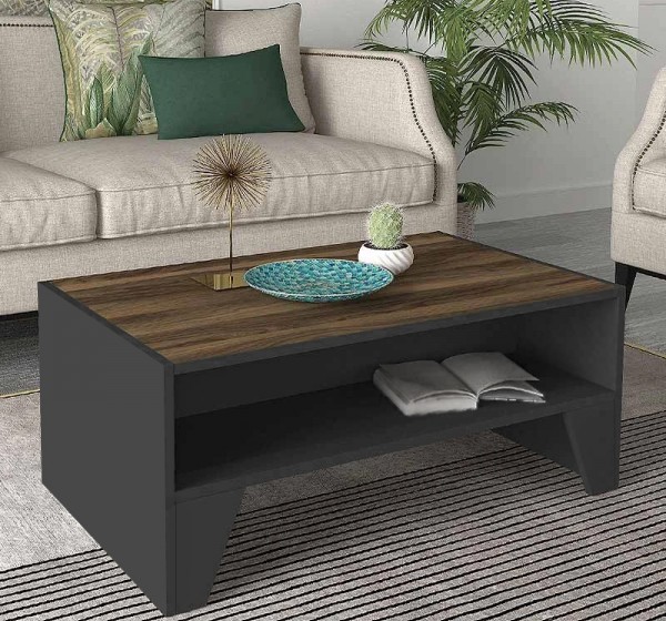 Τραπεζάκι σαλονιού Chester Megapap χρώμα ανθρακί - καρυδί 93,6x60x40εκ.