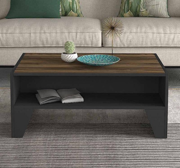 Τραπεζάκι σαλονιού Chester Megapap χρώμα ανθρακί - καρυδί 93,6x60x40εκ.