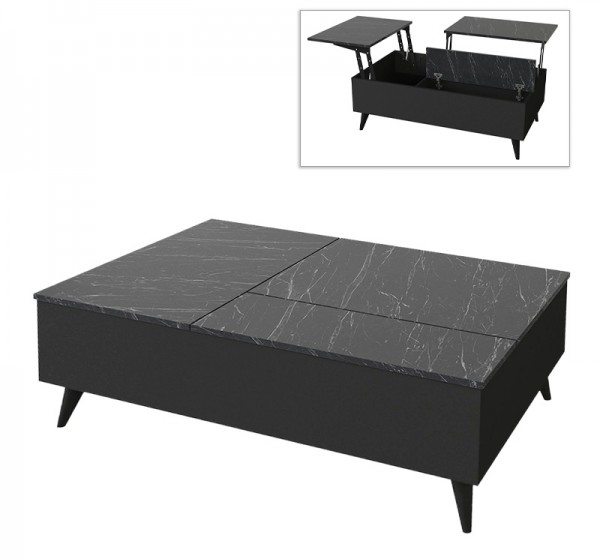 Τραπεζάκι σαλονιού Roy Megapap με σερβιτόρο χρώμα μαύρο - εφέ μαρμάρου 121x69x40εκ.