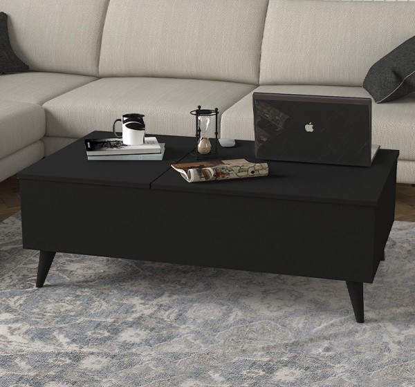 Τραπεζάκι σαλονιού Roy Megapap με σερβιτόρο χρώμα μαύρο 121x69x40εκ.