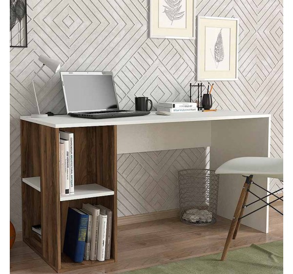Γραφείο εργασίας Coral Megapap χρώμα λευκό - καρυδί 140x60x75εκ.