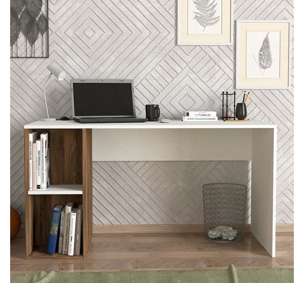 Γραφείο εργασίας Coral Megapap χρώμα λευκό - καρυδί 140x60x75εκ.