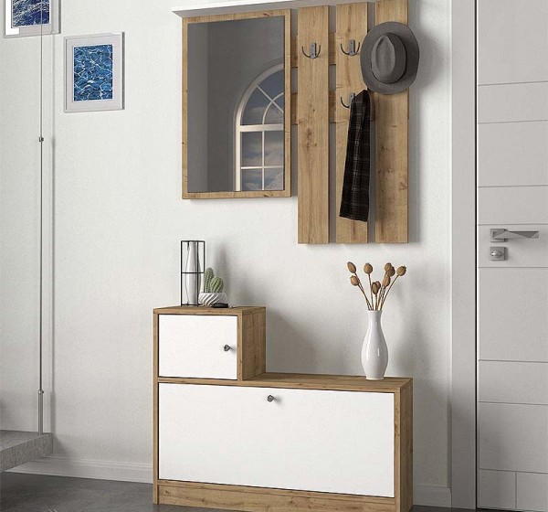 Έπιπλο εισόδου Galina Megapap χρώμα sapphire oak - λευκό 91,8x27x70εκ.