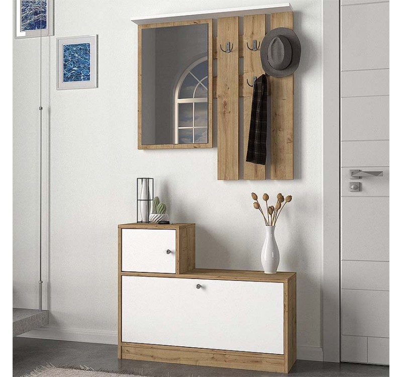 Έπιπλο εισόδου Galina Megapap χρώμα sapphire oak - λευκό 91,8x27x70εκ.